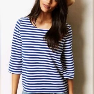 Anthropologie Postmark Genoa Blue White Stripe Top Back Zipper size small